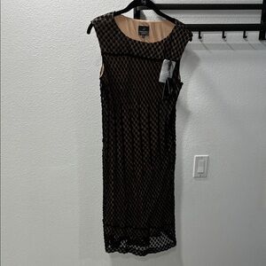 Adrianna Papell Black Lace Midi Dress with Nude Lining